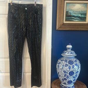 Guess Black All Over Logo Print Shimmery Texture Dress Pants Jeans Size 30